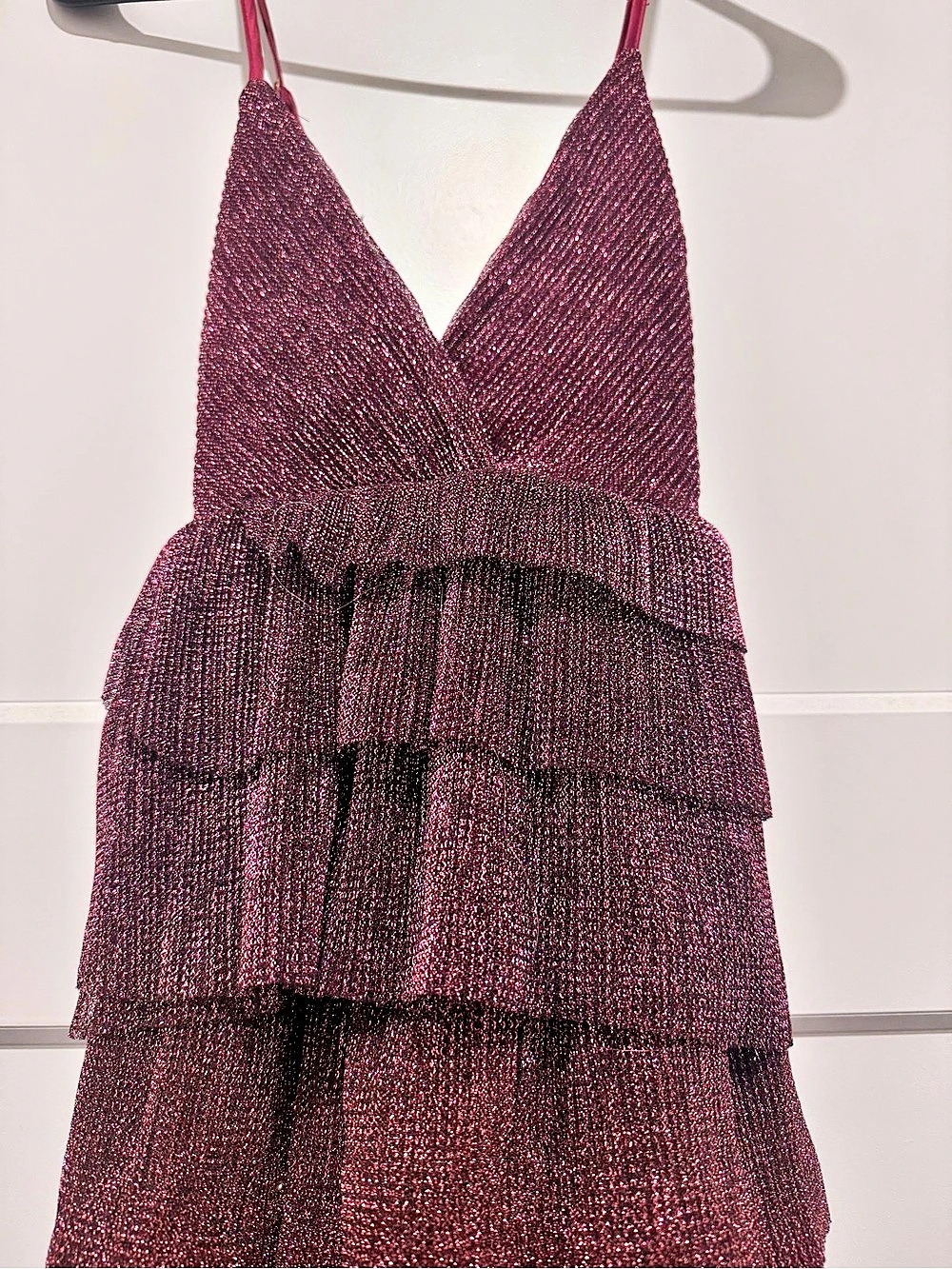 Burgundy Ruffle Mini Dress - Picture 2 of 3